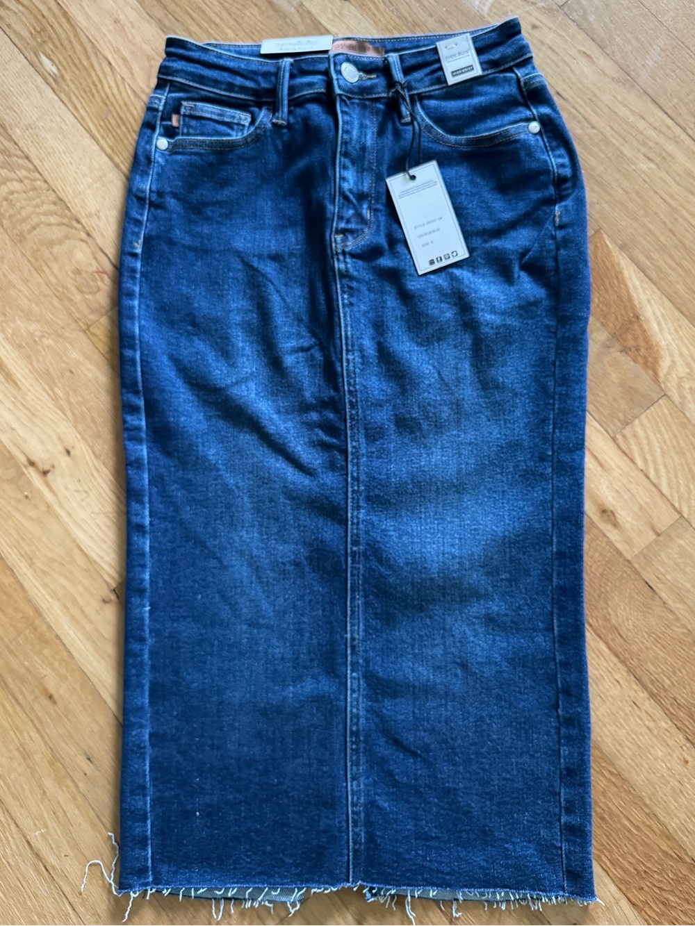 Judy Blue Stretch Denim Pencil Skirt Raw Hem JB2831 Dark Blue Size S - Picture 4 of 9
